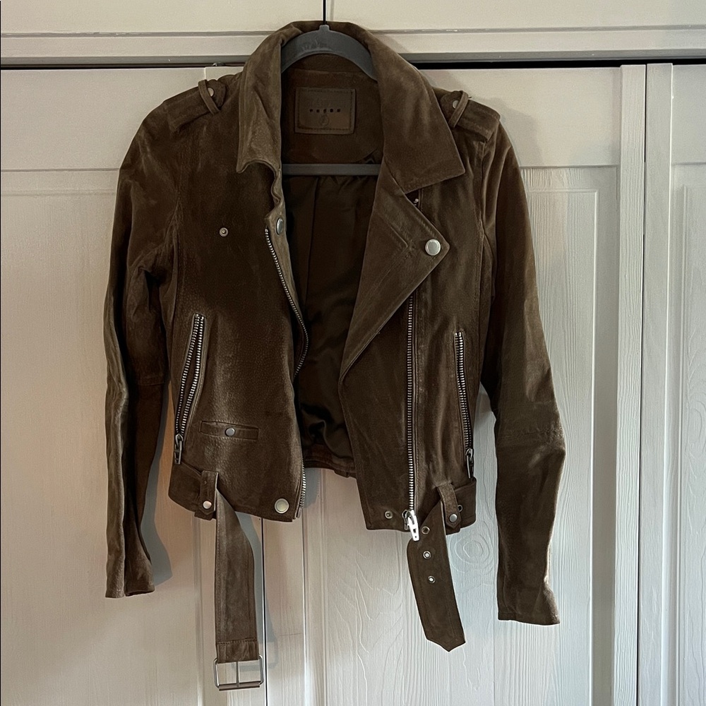 Blank NYC Olive Brown Suede Moto Jacket